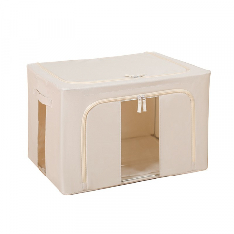 Organizare pentru casă - Cutie de depozitare pliabila, cu fereastra si fermoar dublu, 66 l, textil premium, 50x40x33 cm, cadru metalic, impermeabila, bej