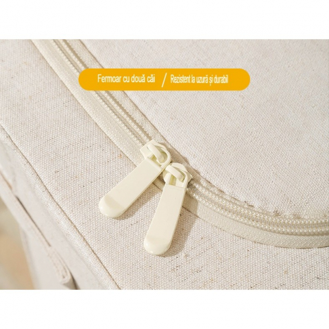 Cutie de depozitare pliabila, cu fereastra si fermoar dublu, 66 l, textil premium, 50x40x33 cm, cadru metalic, impermeabila, bej [37]