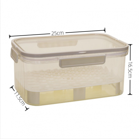 Cutie de depozitare portabila, cu separator pentru gheata si scurgere, mentine rece, caserola pranz, 25x16.5x11.5 cm, gri/transparent [6]