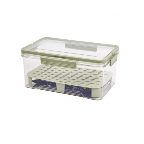 Cutie de depozitare portabila, cu separator pentru gheata si scurgere, mentine rece, caserola pranz, 25x16.5x11.5 cm, verde/transparent [2]