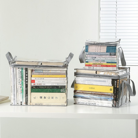 Cutie de depozitare tip cos, din pvc + textil, rezistenta la apa, geanta pentru carti, 32x24x25 cm, transparent-alb [5]