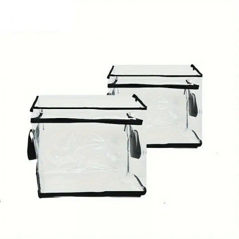 Cutie de depozitare tip cos, din pvc + textil, rezistenta la apa, geanta pentru carti, 32x24x25 cm, transparent-negru [4]