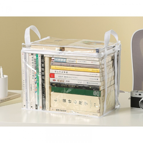 Cutie de depozitare tip cos, din pvc + textil, rezistenta la apa, geanta pentru carti, 38x24x32 cm, transparent-alb [1]
