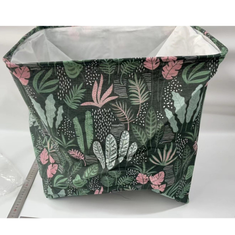 Cutie de depozitare tip cos, impermeabila, cu snur, capacitate 100 l, cu manere, 50x50x40cm, model frunze, verde [5]