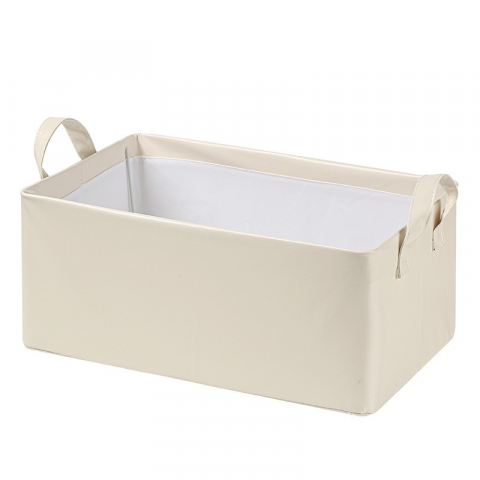 Cutie de depozitare tip cos, material piele ecologica, pliabila, 47x28x20 cm, 26 l, cadru metalic, cu manere, bej [9]