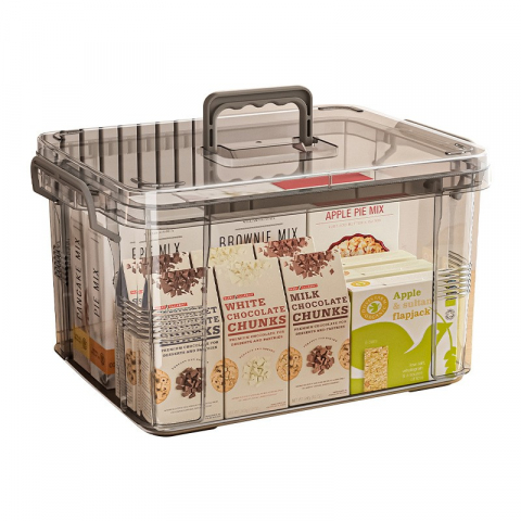 Coșuri şi cutii pliabile - Cutie de depozitare, tip valiza, pentru alimente, jucarii, accesorii, transparent-gri, marime l, 38.5x27.5x22 cm