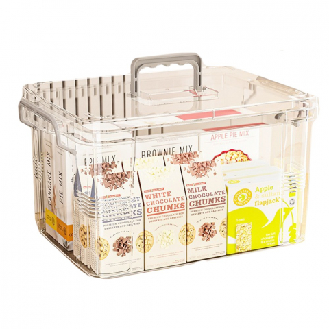 Coșuri şi cutii pliabile - Cutie de depozitare, tip valiza, pentru alimente, jucarii, accesorii, transparenta, marime m, 31.5x23x19 cm