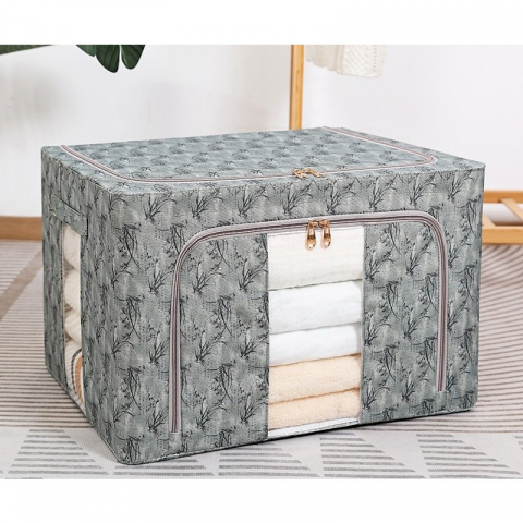 Cutie depozitare, 66l, din material textil, 50 x 40 x 33 cm, pentru haine si lenjerii, model bambus, verde [1]