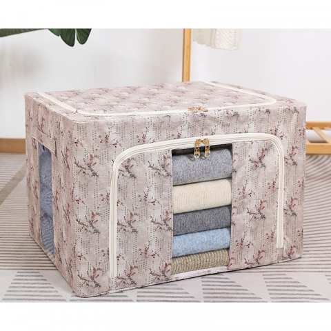 Cutie depozitare, 66l, din material textil, 50 x 40 x 33 cm, pentru haine si lenjerii, model flori de primavara, roz [1]