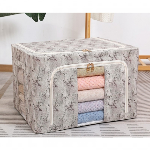 Cutie depozitare, 66l, din material textil, 50 x 40 x 33 cm, pentru haine si lenjerii, model flori de primavara, verde [1]