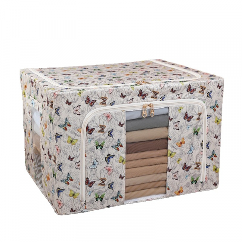 Cutie depozitare, 66l, din material textil, 50 x 40 x 33 cm, pentru haine si lenjerii, model fluturasi, multicolor [5]