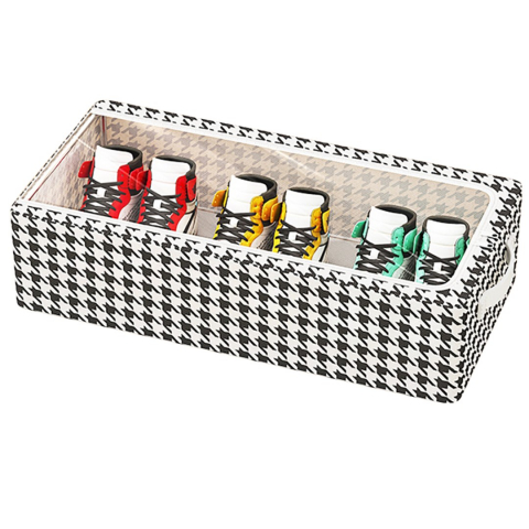 Organizare pentru casă - Cutie depozitare cu cadru metalic, pentru incaltaminte, haine, lingerie, fermoar calitativ, fereastra transparenta, manere laterale, 40 x 30 x 15 cm, alb negru