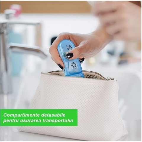 Cutie depozitare medicamente, 7 zile, 21 compartimente, cutie suport, recipiente detasabile, portabila, multicolor, cutie transparenta, 15.6x12 cm [1]