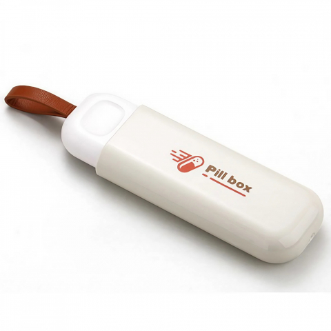 Caserole, genți termice și organizatoare pastile - Cutie depozitare medicamente, portabila, 3 compartimente, tip breloc, plastic, glisanta, alb, 10.7x3.6x1.6 cm