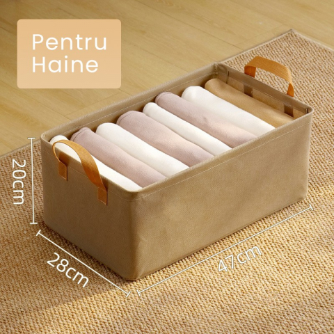 Cutie depozitare  pentru haine, lucruri, din textil cu cadru metalic, manere laterale, forma dreptunghiulara, 47 x 28 x 20 cm, volum 26 l, kaki [2]
