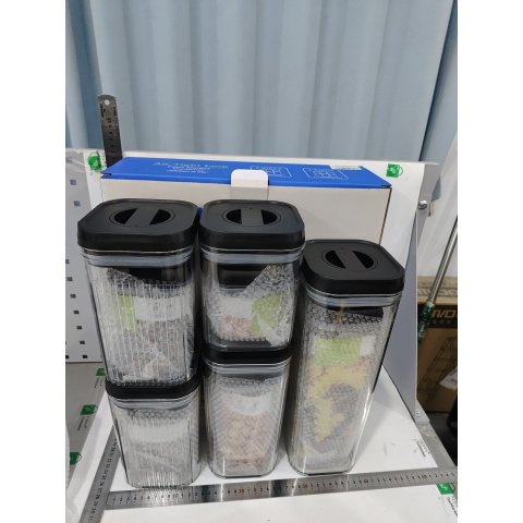 Cutii de depozitare alimente, set din 10 cutii de tip container, recipiente pentru cereale in bucatarie,  transparente cu capac negru [1]