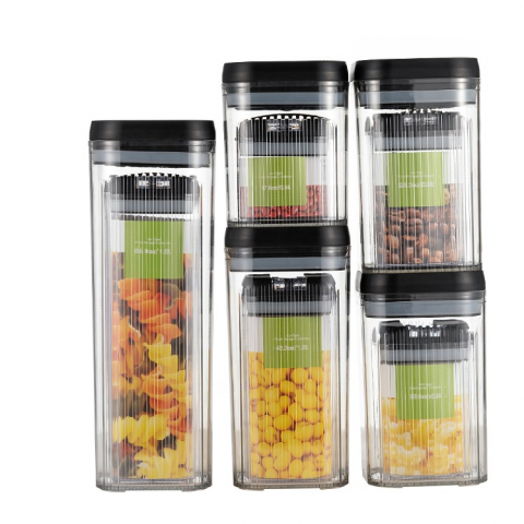 Promo rapid - Cutii de depozitare alimente, set din 10 cutii de tip container, recipiente pentru cereale in bucatarie,  transparente cu capac negru