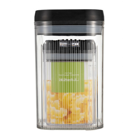 Seturi pentru organizarea cămării - Cutii de depozitare alimente, set din 2 cutii de tip container de 0.8 si 1.3 l, recipiente pentru cereale in bucatarie, transparente cu capac negru