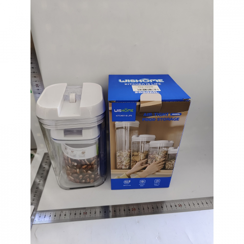 Cutii de depozitare alimente, set din 2 cutii de tip container, recipiente pentru cereale in bucatarie, 0.8 l-10x15.5 cm, 2 l-12.5x12.5x21.5 cm, transparente cu capac alb [1]