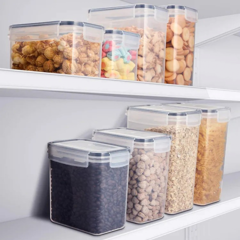 Cutii de depozitare alimente, set din 8 cutii pentru condimente, cereale, cutii pentru bucatarie, din plastic pp, cutii alimentare, diferite dimensiuni, transparente [3]