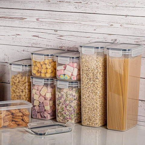 Cutii de depozitare alimente, set din 8 cutii pentru condimente, cereale, cutii pentru bucatarie, din plastic pp, cutii alimentare, diferite dimensiuni, transparente [4]