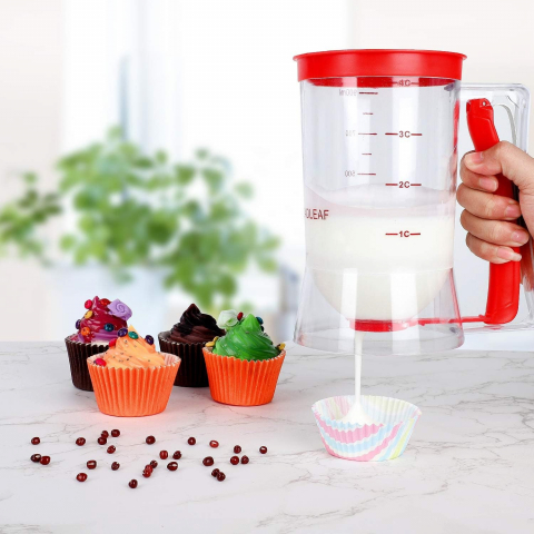 Dispenser de aluat pentru prajituri, din plastic, maner cu arc, 900 ml, 18.5 x 11 cm, rosu [2]