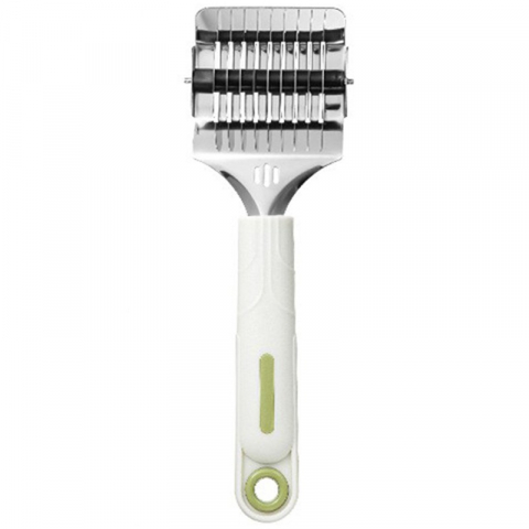 Ajutoare pentru gatit - Dispozitiv de taiat taietei, din plastic cu inox razatoare, curatator de legume-fructe, maner anti alunecare, 22 x 6.5 cm alb