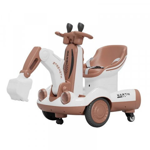 Promo rapid - Excavator electric, pe 4 roti antiderapante, cu telecomanda, brat controlat electric, cu telecomanda, +2 ani, maro
