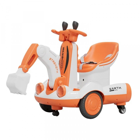 Promo rapid - Excavator electric, pe 4 roti antiderapante, cu telecomanda, brat controlat electric, cu telecomanda, +2 ani, portocaliu