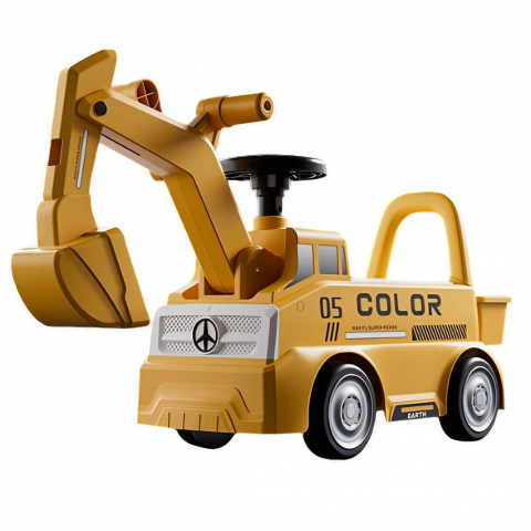 Promo rapid - Excavator manual pentru copii, 3 ani, sport, claxon, cutie depozitare, lumini, scaun, 62x26x47 cm, galben