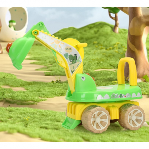 Excavator pentru copii, 1-3 ani, greutate portanta 30 kg, muzica si lumini, rotatie 360 grade, 45 x 31 x 35 cm, 4 roti, verde [2]