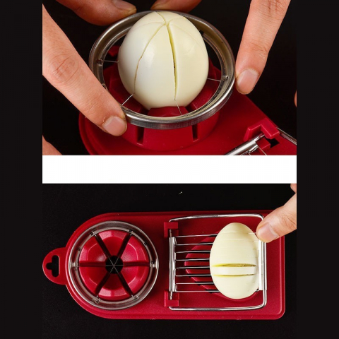 Feliator multifunctional  pentru oua, mozzarela, fructe, 2 forme de feliere, agatatoare, 20 cm, visiniu [2]