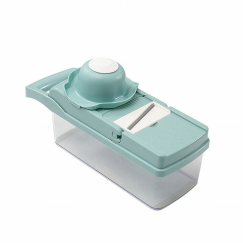 Feliator multifunctional, razatoare, 8 in 1, pentru fructe si legume, 10 piese, lame de inox, recipient stocare, separator oua, protectie mana, abs, 32.2x11.3 cm, albastru/alb [5]