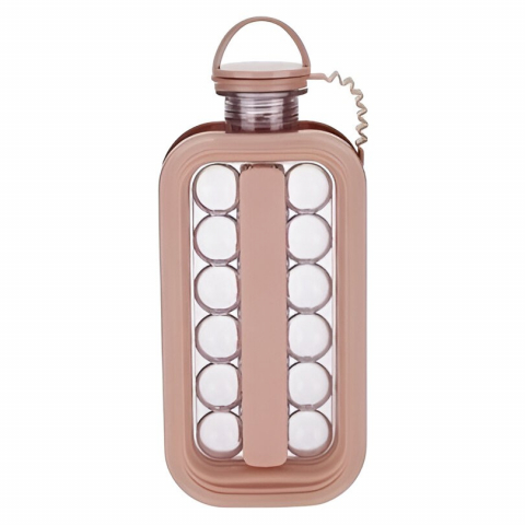 Organizatoare si accesorii pentru bucatarie - Forma pentru gheata 2 in 1 portabila, sub forma de sticla, sfere, diametru 3 cm, multifunctional, 17 bilute, 27.5 x 11.4 x 5.5 cm, culoare roz pal