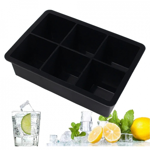 Forma pentru gheata, 6 forme patrate cu capac, din silicon, 17 x 12 x 6 cm, negru [4]