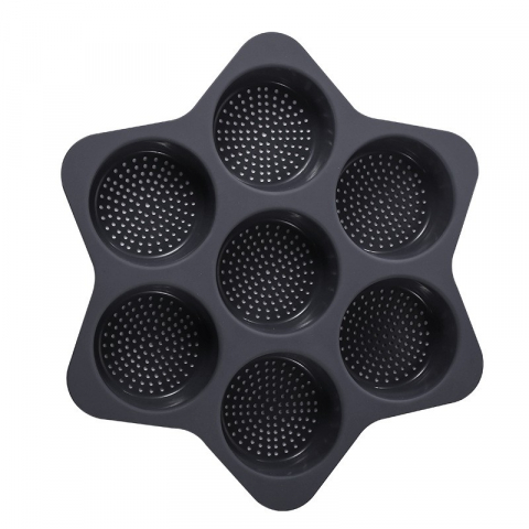 Ajutoare pentru gatit - Forme de silicon pentru copt, 7 forme rotiunde, pentru burgeri si prajituri, 38.5 x 4 cm, negru