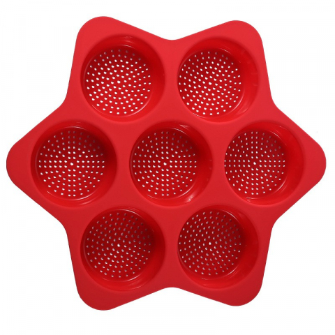 Ajutoare pentru gatit - Forme de silicon pentru copt, 7 forme rotiunde, pentru burgeri si prajituri, 38.5 x 4 cm, rosu
