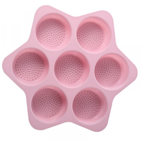 Ajutoare pentru gatit - Forme de silicon pentru copt, 7 forme rotiunde, pentru burgeri si prajituri, 38.5 x 4 cm, roz
