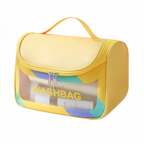 Genti, organizatoare şi accesorii voiaj - Geanta cosmetice de voiaj  impermeabila, translucida mata, 22 x 16 x 14 cm, galben