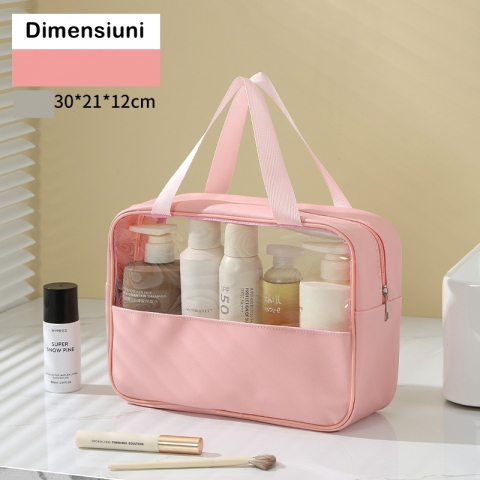 Geanta cosmetice  pentru voiaj sau organizare, material pvc/textil, impermeabila, portabila, 30 x 21 x 12 cm, roz [1]