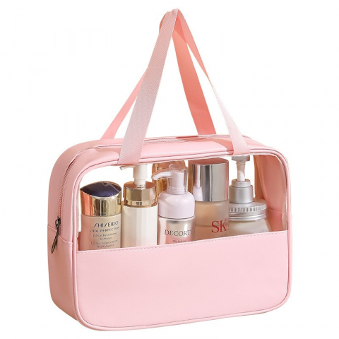 Genti, organizatoare şi accesorii voiaj - Geanta cosmetice  pentru voiaj sau organizare, material pvc/textil, impermeabila, portabila, 30 x 21 x 12 cm, roz