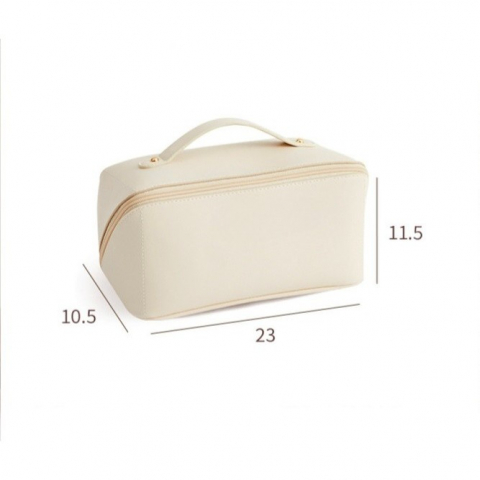 Geanta de calatorie  pentru cosmetice, portabila, impermeabila, din piele ecologica, compartimente multiple, cu fermoar, 23 x 11.5 x 10.5 cm, crem [3]