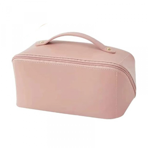 Organizatoare, perne voiaj şi accesorii - Geanta de calatorie  pentru cosmetice, portabila, impermeabila, din piele ecologica, compartimente multiple, cu fermoar, 23 x 11.5 x 10.5 cm, roz