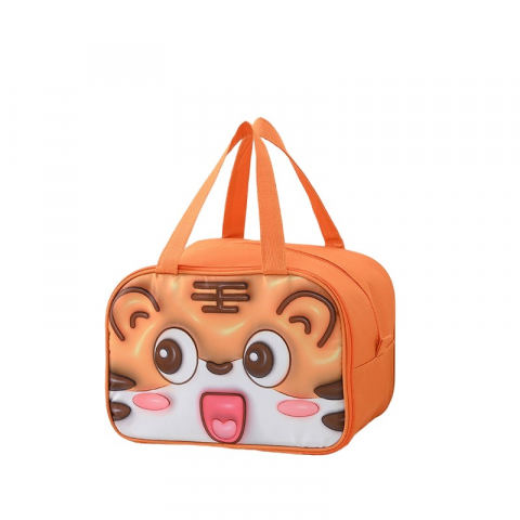 Caserole, genți termice și organizatoare pastile - Geantă frigorifică, cu desene animat 3d, portabilă pentru copii, de prânz, din pânză oxford, 27.5x18x20 cm, model tigru, portocaliu