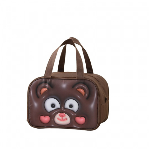 Caserole, genți termice și organizatoare pastile - Geantă frigorifică, cu desene animat 3d, portabilă pentru copii, de prânz, din pânză oxford, 27.5x18x20 cm, model ursulet, maro
