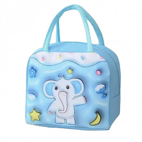 Favorite - Geantă frigorifică, cu desene animate 3d, portabilă pentru copii, de prânz, din pânză oxford, 23x13x19 cm, model elefantel, albastru
