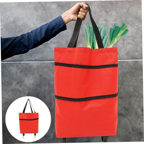 Geanta pliabila, 2 in 1, carucior cu roti, pentru cumparaturi, 19 l, rosu, plastic, 39 x 46 x 12 cm [8]
