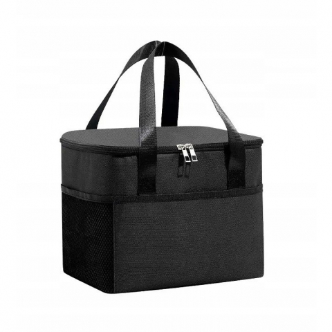 Genți termice pentru adulți - Geanta termica  pentru pranz, compartimente telefon si tacamuri, multifunctionala, impermeabila, 24x18x21 cm, negru