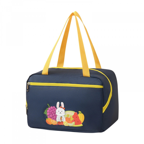 Genți termice pentru adulți - Geanta termo-izolanta, compartimente telefon si tacamuri, multifunctionala, impermeabila, 30x21x20 cm, design iepuras, albastru