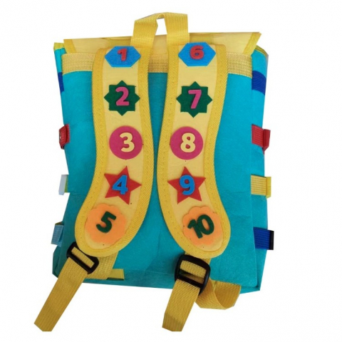 Ghiozdan montessori, pentru copii 2-6 ani, fidget pop, cu catarame si fermoare, jucarii senzoriale, activitate de invatare prin joc, turcoaz, 0.25 kg, 28x10x23 cm [3]